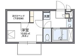 レオパレスクロスウィステリア 2階1Kの間取り