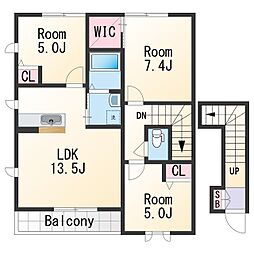 和歌山電鐵貴志川線 日前宮駅 徒歩9分の賃貸アパート 2階3LDKの間取り