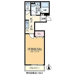 FICASA菖蒲園 2階1Kの間取り