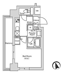 エミリブ鷺ノ宮 9階1Kの間取り