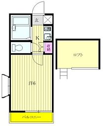カサデューク府中 2階ワンルームの間取り