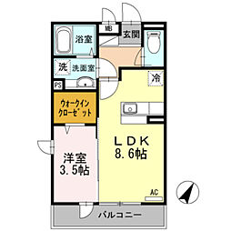 ルミエール 1階ワンルームの間取り