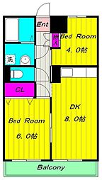 向ヶ丘レジデンス壱番館 2DKの間取図画像