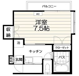 コーポ豊 2階1Kの間取り