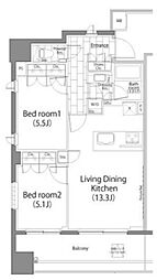 パークハビオ平河町 13階2LDKの間取り