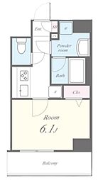 カノンパレス 4階1Kの間取り