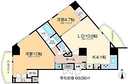 プライムアーバン千住 8階2LDKの間取り