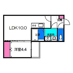 コスモクレスト清水丘 1階1LDKの間取り