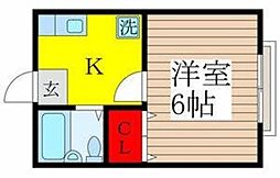 コーポサンライズ 1階1Kの間取り