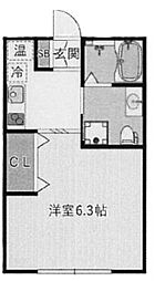 Harmony Flats不動前 2階ワンルームの間取り