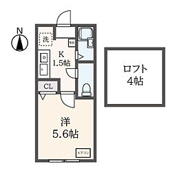 グランビュー百合丘 2階1Kの間取り