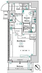 アンベリールマーロ横濱 1Kの間取図画像