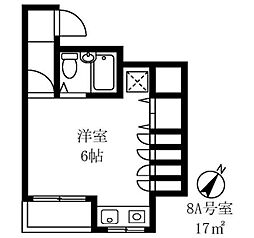 山口ビル 8階ワンルームの間取り