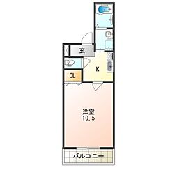 フジパレス山之内7号館 1Kの間取図画像