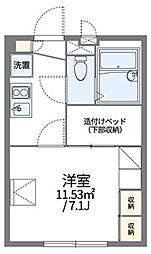 レオパレスリバーフィールド 1階1Kの間取り