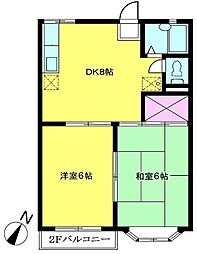 ホワイトハウス 1階2DKの間取り