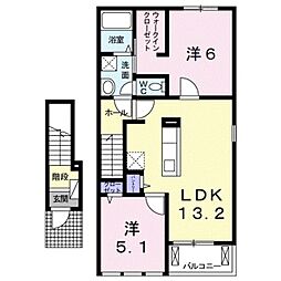 和歌山電鐵貴志川線 貴志駅 徒歩12分の賃貸アパート 2階2LDKの間取り