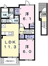 Ｓｃｈｏｎ Ｂｌｕｍｅ 2階2LDKの間取り