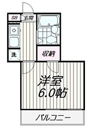第二ハイツ桐原 2階1Kの間取り