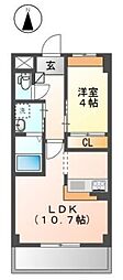 アムール ワン 2階1LDKの間取り