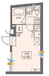 東急目黒線 洗足駅 徒歩8分の賃貸マンション 2階ワンルームの間取り