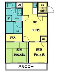 第一山田ビル 2DKの間取図画像