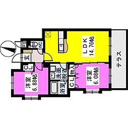 リピス安川 2LDKの間取図画像