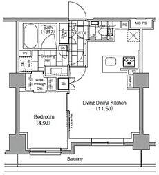 ザ・パークハビオ新宿 1LDKの間取図画像
