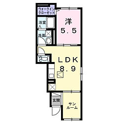 ヴィラ・アルモニア 1階1LDKの間取り