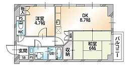 第2八千代ビル 2DKの間取図画像