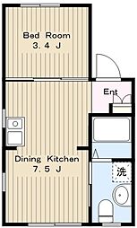小田急小田原線 鶴川駅 徒歩4分の賃貸アパート 3階1SKの間取り