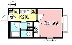 Ｂ．ｗａｖｅ武蔵小杉 1階1Kの間取り
