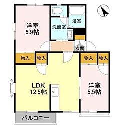 ライフタウニィB街区6 2LDKの間取図画像