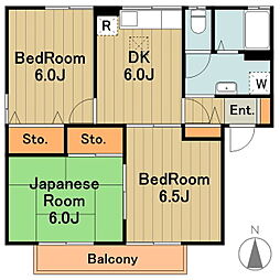 京王相模原線 多摩境駅 徒歩24分の賃貸アパート 2階3DKの間取り