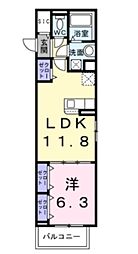 ボワ リュネール 1LDKの間取図画像