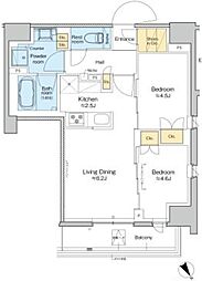 プラウドフラット清澄通り 12階2LDKの間取り