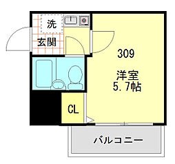 ナイスアーバン横濱駅東館 309 3階1Kの間取り