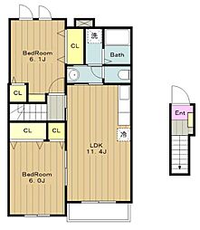 グリーンパークKEITEI 2階2LDKの間取り