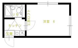 セシルM 2階1Kの間取り
