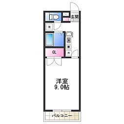 プレジール助松 1Kの間取図画像