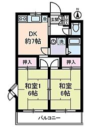ルミエール本宿四番館 1階2DKの間取り