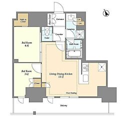 オアーゼ日暮里レジデンス 6階2LDKの間取り