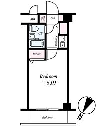 クレッセント中野富士見町 2階1Kの間取り