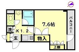 ゲイツハウス 1Kの間取図画像
