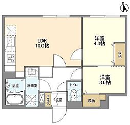 ウェルスクエア新宿戸山 3階2LDKの間取り