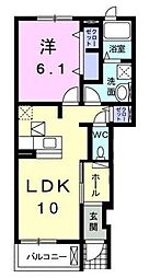 プリムローズ 1階1LDKの間取り