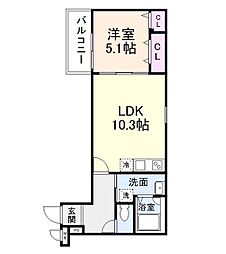 ラフィーネ石本II 2階1LDKの間取り