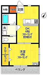 フォーレストハイツ 1DKの間取図画像