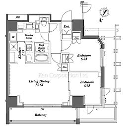 パークハビオ渋谷本町レジデンス 10階2LDKの間取り