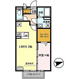 Floraみさき 2階1LDKの間取り